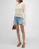 Image 5 of 6: FRAME Crochet Knit Long-Sleeve Top