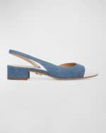 Image 1 of 5: Veronica Beard Cecile Denim Leather Slingback Ballerina Pumps