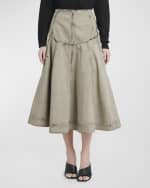 Image 2 of 6: Ferragamo Drop-Waist Acid Wash Denim Midi Skirt