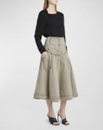 Image 5 of 6: Ferragamo Drop-Waist Acid Wash Denim Midi Skirt