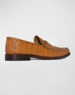 Image 4 of 5: Donald Pliner Men's Emmett Croc-Effect Leather Bit Loafers