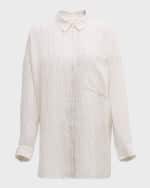 Image 1 of 6: Eileen Fisher Crinkled Striped Organic Linen Shirt
