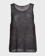 Image 1 of 6: Eileen Fisher Scoop-Neck Open-Knit Organic Linen Shell