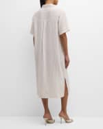 Image 4 of 6: Eileen Fisher Crinkled Striped Organic Linen Midi Shirtdress