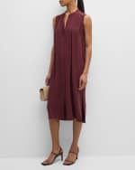 Image 5 of 6: Eileen Fisher Pleated Silk Georgette Crepe Midi Shirtdress