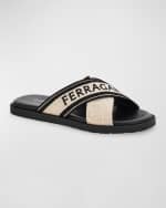 Image 2 of 5: Ferragamo Men's Canvas Logo Crossover Sandals