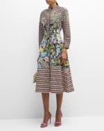 Image 5 of 6: Rickie Freeman for Teri Jon Geometric & Floral-Print Midi Shirtdress