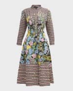 Image 1 of 6: Rickie Freeman for Teri Jon Geometric & Floral-Print Midi Shirtdress