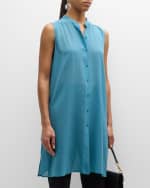 Image 2 of 5: Eileen Fisher Sleeveless Button-Down Sheer Georgette Shirt