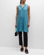 Image 5 of 5: Eileen Fisher Sleeveless Button-Down Sheer Georgette Shirt