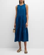 Image 2 of 6: Eileen Fisher Tiered Sleeveless Washed Silk Midi Dress