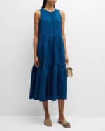 Image 5 of 6: Eileen Fisher Tiered Sleeveless Washed Silk Midi Dress