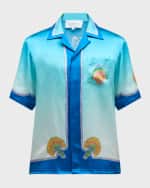 Image 1 of 6: CASABLANCA Men's Coquillage Colore Silk Camp Shirt