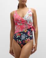 Image 5 of 5: Tommy Bahama Summer Floral Wrap-Front One-Piece Swimsuit