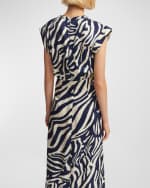 Image 3 of 4: Essentiel Antwerp Fayola Zebra-Stripe Cap-Sleeve Midi Dress