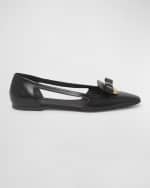 Image 1 of 5: Ferragamo Terea Leather Bow Cutout Ballerina Flats