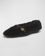 Image 4 of 5: Ferragamo Noella Shearling Buckle Ballerina Flats