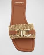 Image 3 of 5: Ferragamo Leah Woven Bit Strap Slide Sandals