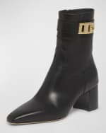 Image 4 of 5: Ferragamo Rol Leather Gancino Buckle Ankle Boots