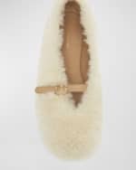 Image 3 of 5: Ferragamo Noella Shearling Buckle Ballerina Flats