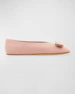 Image 1 of 5: Ferragamo Vanna Calfskin Bow Ballerina Flats