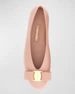 Image 5 of 5: Ferragamo Vanna Calfskin Bow Ballerina Flats