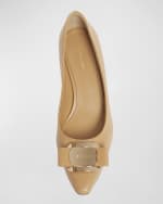 Image 5 of 5: Ferragamo Zelma Leather Bow Kitten-Heel Pumps