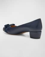 Image 3 of 6: Ferragamo Vara Leather Bow Low Pumps