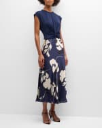 Image 2 of 6: Tanya Taylor Rosabeth Short-Sleeve Floral Combo Midi Dress