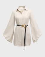 Image 1 of 6: JBQ Antonia Mini Linen Shirtdress with Voluminous Sleeves