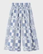 Image 4 of 4: Burberry Girl's Maya Windowpane EKD Wide-Leg Pants, Size 3-14