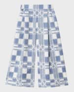 Image 3 of 4: Burberry Girl's Maya Windowpane EKD Wide-Leg Pants, Size 3-14