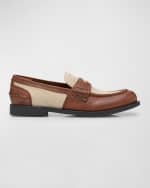 Image 1 of 6: Miu Miu Linen Leather Penny Loafers