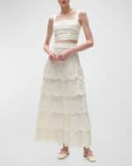Image 4 of 5: Figue Gwenyth Tiered Ruffle Eyelet Embroidered Maxi Skirt