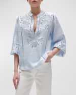 Image 1 of 4: Figue Rylie Broderie Anglaise Long-Sleeve Linen Top