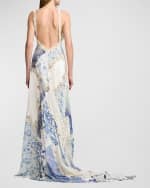 Image 3 of 5: Ralph Lauren Collection Harling Plunging Patchwork Lace-Trim Backless Evening Dress
