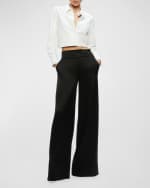 Image 2 of 5: Alice + Olivia Leon Cropped Vegan Leather Button-Front Shirt