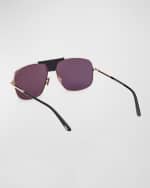Image 2 of 5: TOM FORD Men's Tex Metal and Leather Aviator Sunglasses