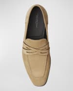 Image 4 of 4: Stuart Weitzman Men's Simon Suede Crisscross Penny Loafers