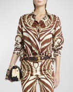 Image 1 of 6: Etro Long-Sleeve Printed Button-Front Top