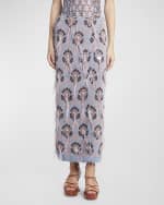 Image 2 of 6: Etro Crystal Feather Embellished Foulard Knit Maxi Wrap Skirt