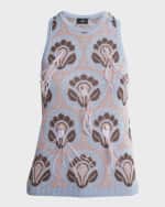 Image 1 of 6: Etro Crystal Feather Embellished Foulard Knit Tank Top