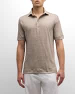 Image 1 of 6: Baldassari Men's Linen-Cotton Polo Shirt