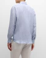 Image 3 of 6: Baldassari Men's Linen Stripe Casual Button-Down Shirt