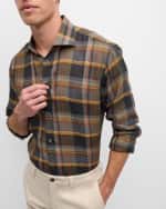 Image 4 of 6: Baldassari Men's Linen Plaid Casual Button-Down Shirt
