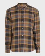 Image 1 of 6: Baldassari Men's Linen Plaid Casual Button-Down Shirt