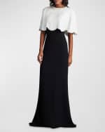 Image 2 of 4: Tadashi Shoji Bead & Sequin Cape Trumpet Gown