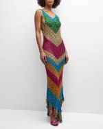 Image 1 of 6: Dodo Bar Or Rin Sleeveless Multicolor Chevron Stripe Crochet Maxi Dress