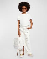 Image 5 of 6: Chloe Girl's Eyelet Embroidered Denim Pants, Size 4-5