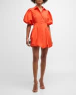 Image 2 of 6: SIMKHAI Cleo Balloon-Sleeve Pintuck Mini Dress